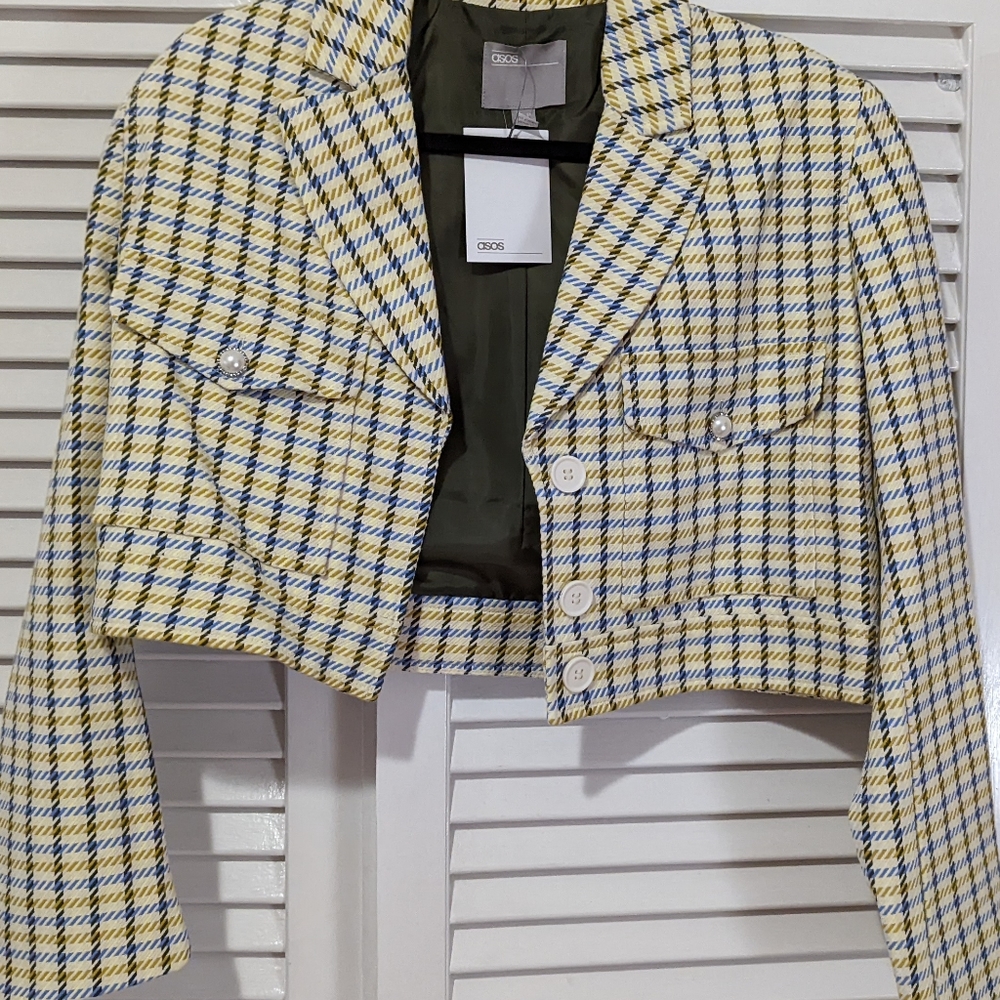 ASOS Check two piece skirt suit cropped jacket